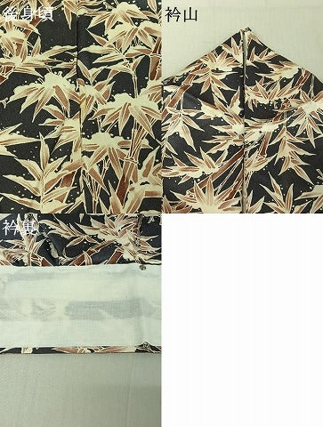 平和屋着物▽森英恵・HANAE MORI 小紋 単衣 雪持ち笹竹文 反端付き 正絹 逸品 AABE6690jh