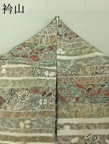 平和屋着物▽上質な小紋 単衣 横段花鳥文 銀通し地 正絹 逸品 AABE6692jh