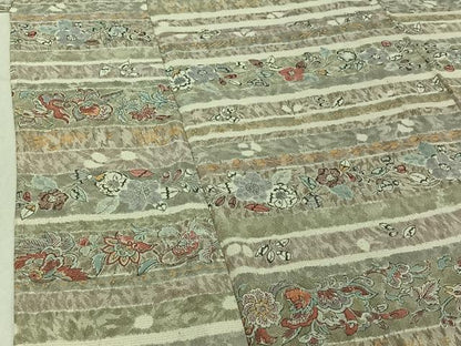 平和屋着物▽上質な小紋 単衣 横段花鳥文 銀通し地 正絹 逸品 AABE6692jh