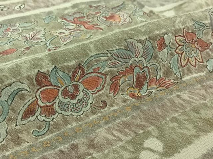 平和屋着物▽上質な小紋 単衣 横段花鳥文 銀通し地 正絹 逸品 AABE6692jh