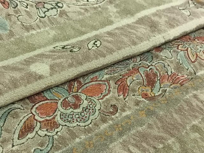 平和屋着物▽上質な小紋 単衣 横段花鳥文 銀通し地 正絹 逸品 AABE6692jh
