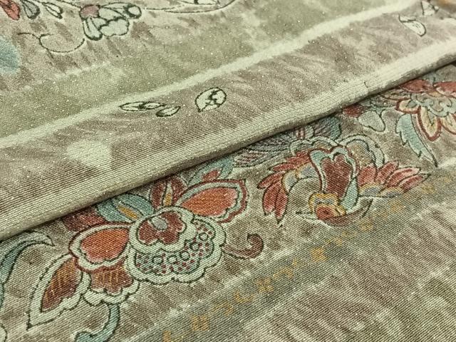 平和屋着物▽上質な小紋 単衣 横段花鳥文 銀通し地 正絹 逸品 AABE6692jh