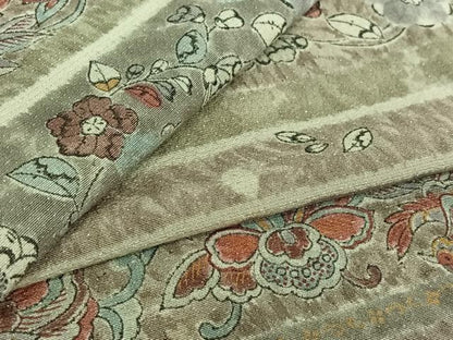 平和屋着物▽上質な小紋 単衣 横段花鳥文 銀通し地 正絹 逸品 AABE6692jh