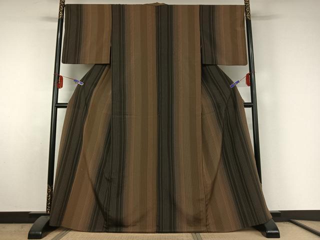 平和屋着物▽上質な小紋 単衣 縞 正絹 逸品 AABE6697jh