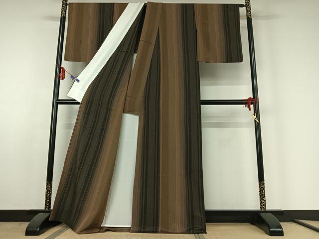 平和屋着物▽上質な小紋 単衣 縞 正絹 逸品 AABE6697jh