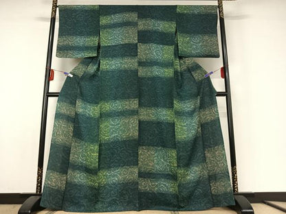 平和屋着物▽上質な小紋 単衣 横段流水文 正絹 逸品 AABE6701jh