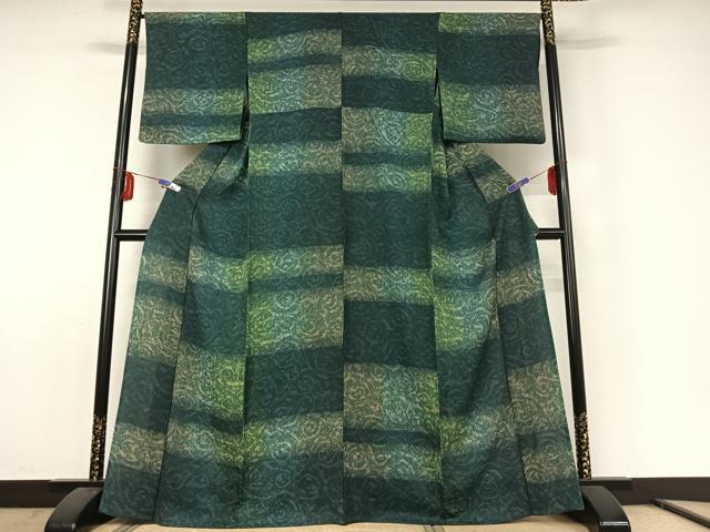 平和屋着物▽上質な小紋 単衣 横段流水文 正絹 逸品 AABE6701jh
