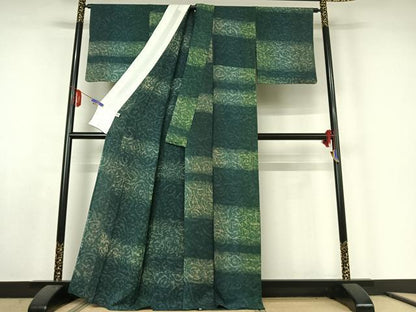 平和屋着物▽上質な小紋 単衣 横段流水文 正絹 逸品 AABE6701jh