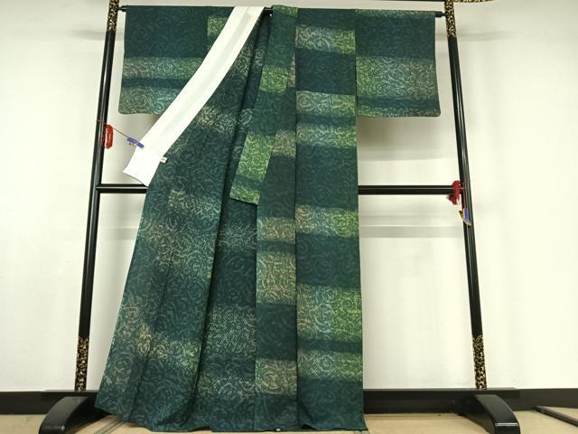 平和屋着物▽上質な小紋 単衣 横段流水文 正絹 逸品 AABE6701jh