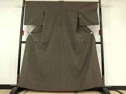 平和屋着物▽お召 単衣 縞 正絹 逸品 AABE6703jh