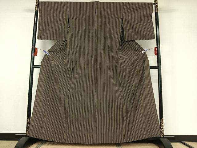 平和屋着物▽お召 単衣 縞 正絹 逸品 AABE6703jh