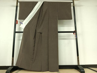平和屋着物▽お召 単衣 縞 正絹 逸品 AABE6703jh