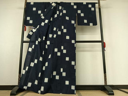 平和屋着物▽小紋 単衣 市松文様 AABE6705jh
