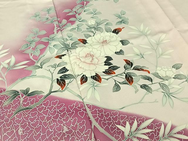 平和屋着物▽訪問着 単衣 枝花文 暈し染め 正絹 逸品 AABE6706jh