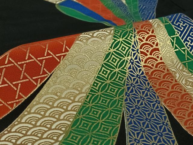 平和屋着物▽訪問着 単衣 束ね熨斗文 黒地 金彩 洗える着物 AABE6708jh