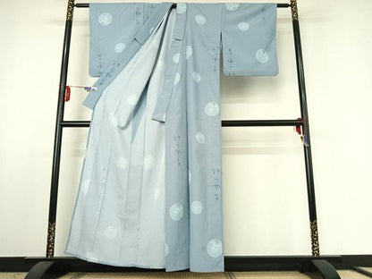 平和屋着物▽小紋 単衣 雪輪花文 洗える着物 AABE6709jh