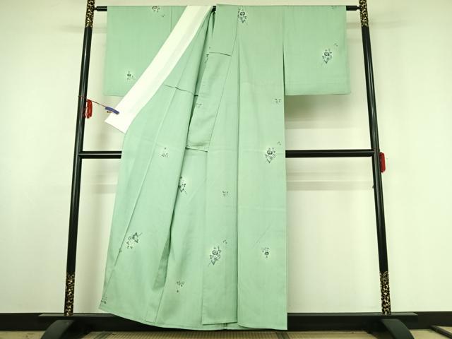 平和屋着物▽上質な紬 単衣 草花文 正絹 逸品 AABE6711jh