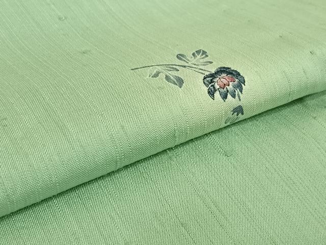 平和屋着物▽上質な紬 単衣 草花文 正絹 逸品 AABE6711jh