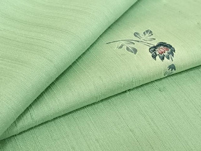 平和屋着物▽上質な紬 単衣 草花文 正絹 逸品 AABE6711jh