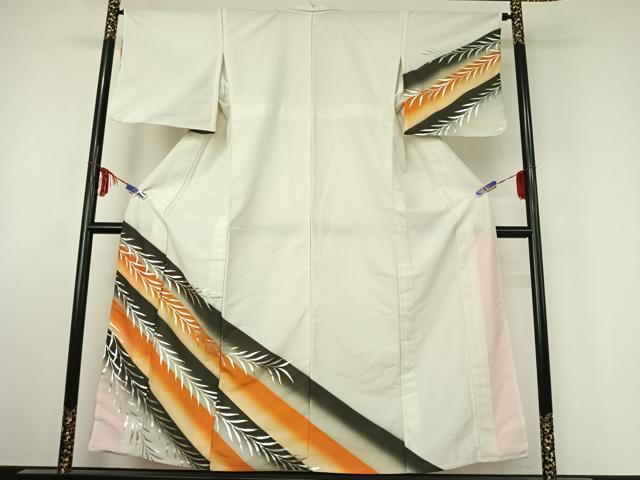 平和屋着物▽訪問着　単衣　草葉文　暈し染め　銀彩　洗える着物　AABE6712jh