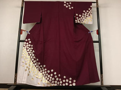 平和屋着物▽訪問着　単衣　舞桜文　金彩　洗える着物　AABE6714jh
