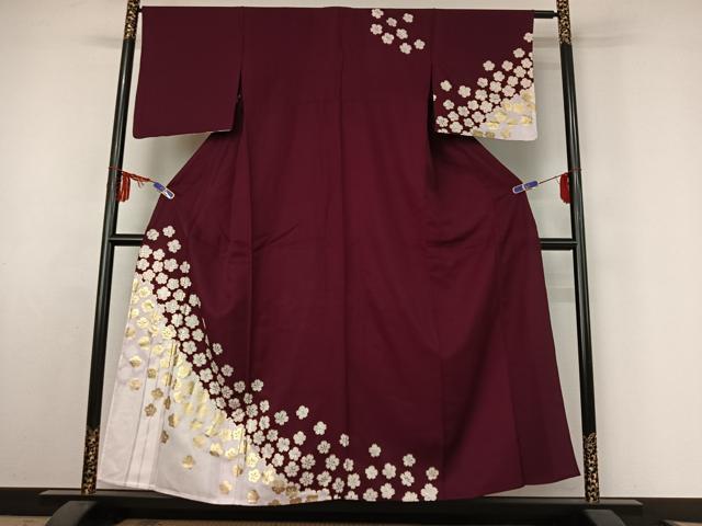 平和屋着物▽訪問着　単衣　舞桜文　金彩　洗える着物　AABE6714jh