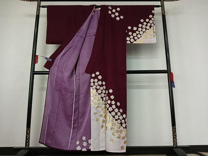 平和屋着物▽訪問着　単衣　舞桜文　金彩　洗える着物　AABE6714jh