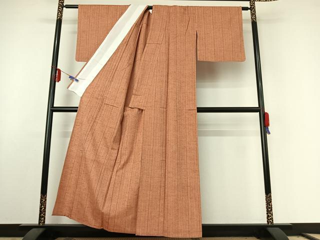 平和屋着物▽上質な紬 単衣 縞 正絹 逸品 AABE6716jh