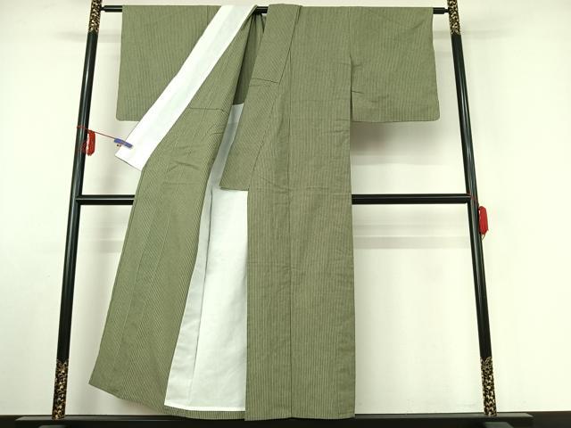 平和屋着物▽小千谷　紺仁　越後片貝木綿　単衣　縞　証紙付き　木綿　逸品　AABE6718jh