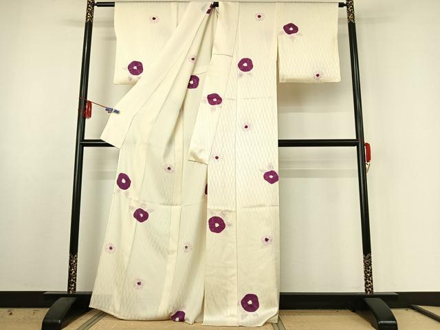 平和屋着物▽上質な小紋 単衣 絞り 草花文 やまと誂製 正絹 逸品 AABE6719jh