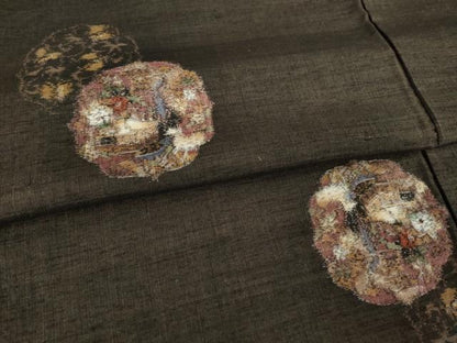 平和屋着物●上質な紬 鳥獣草花文 正絹 逸品 未使用 AABE6763ck