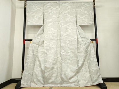 平和屋着物●上質な紬　風景文　松　笹　正絹　逸品　AABE6768ck