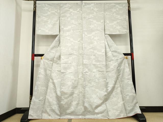 平和屋着物●上質な紬　風景文　松　笹　正絹　逸品　AABE6768ck