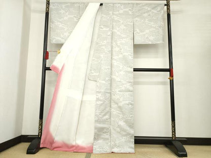 平和屋着物●上質な紬　風景文　松　笹　正絹　逸品　AABE6768ck