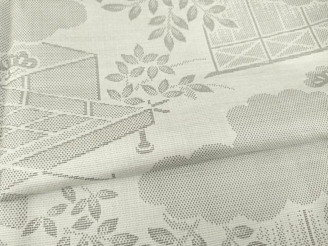 平和屋着物●上質な紬　風景文　松　笹　正絹　逸品　AABE6768ck