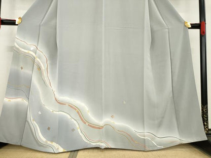 平和屋着物●訪問着　竹屋町刺繍　流水箔散らし文様　金銀彩　正絹　逸品　AABE6771ck