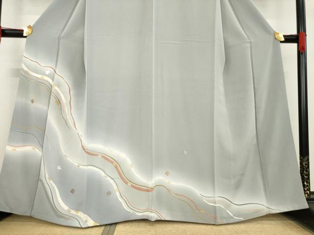 平和屋着物●訪問着　竹屋町刺繍　流水箔散らし文様　金銀彩　正絹　逸品　AABE6771ck