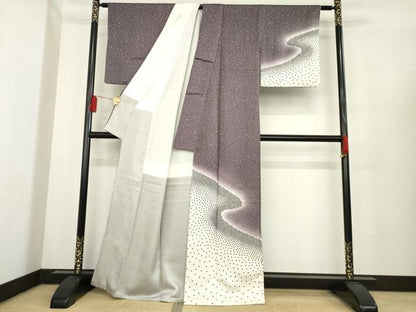 平和屋着物●訪問着 作家物 絞り 流水文 暈し染め 金彩 正絹 逸品 AABE6772ck