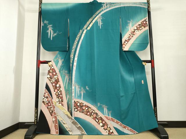 平和屋着物●訪問着　円舞袖　流水花文　暈し染め　金彩　正絹　逸品　AABE6785ck 平和屋着物○訪問着 円舞袖 流水花文 暈し染め 金彩