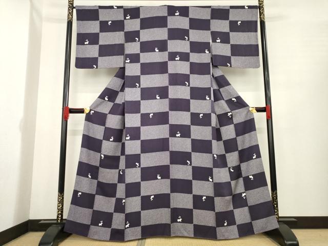 平和屋着物●上質な小紋　市松鹿の子兎文　正絹　逸品　AABE6788ck 平和屋着物○上質な小紋 市松鹿の子兎文 正絹 逸品 AABE6788ck