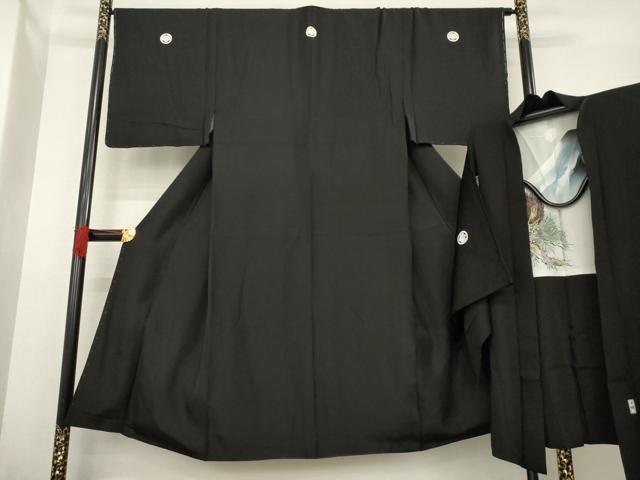 平和屋着物○男性 黒紋付・羽織セット 正絹 逸品 AABE6791ck