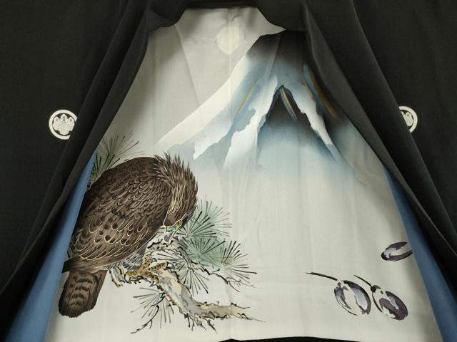 平和屋着物○男性 黒紋付・羽織セット 正絹 逸品 AABE6791ck