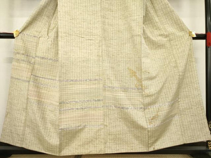 平和屋着物▼ぜんまい紬　訪問着　横段文　正絹　逸品　AABE6796ck