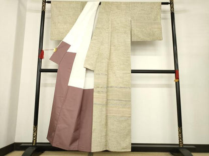 平和屋着物▼ぜんまい紬　訪問着　横段文　正絹　逸品　AABE6796ck