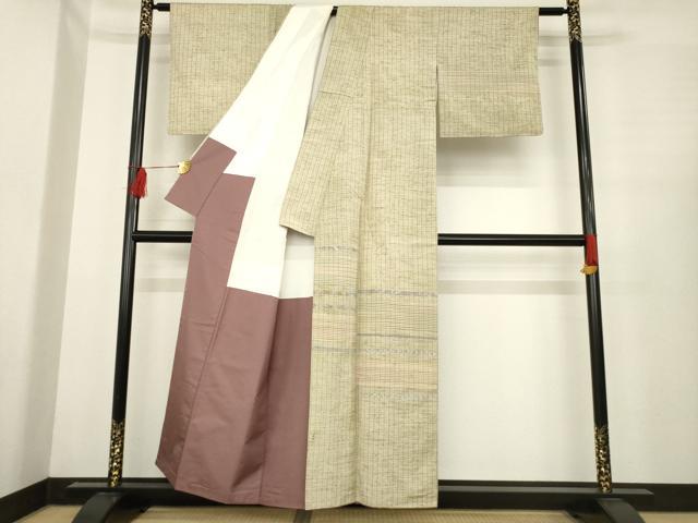 平和屋着物▼ぜんまい紬　訪問着　横段文　正絹　逸品　AABE6796ck