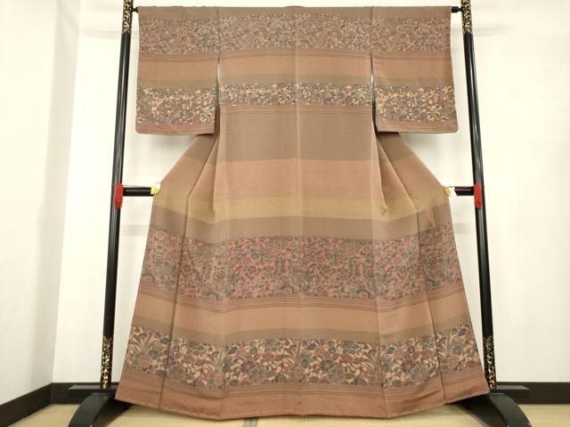 平和屋着物●人間国宝　初代六谷梅軒の息子　二代目　六谷梅軒(六谷博臣)江戸小紋　飛鶴花鳥文　鬼しぼ縮緬　正絹　逸品　CAAW3805vf 平和屋着物○人間国宝 初代六谷梅軒の息子 二代目 六谷梅軒(六谷博臣