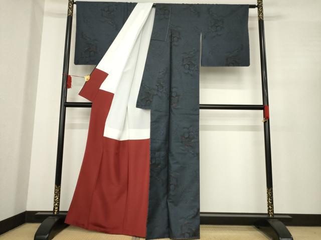 平和屋着物●本場大島紬　純泥染め　手織り　カタス7マルキ　草花文　証紙付き　正絹　逸品　AABE6802ck 平和屋着物○本場大島紬 純泥染め 手織り カタス7マルキ 草花文 証紙