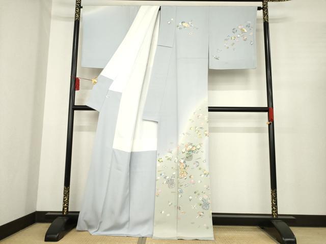 平和屋着物●友禅作家　岡部修治　訪問着　童子花篭文　暈し染め　正絹　逸品　AABE6803ck 平和屋着物○友禅作家 岡部修治 訪問着 童子花篭文 暈し染め