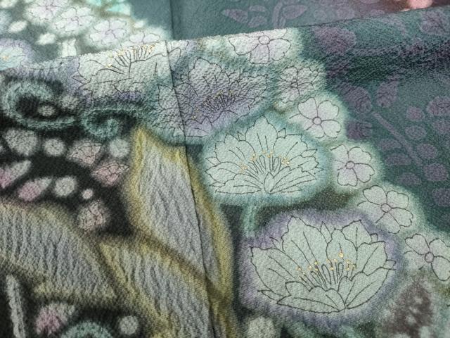 平和屋着物○訪問着 辻が花 絞り 舞花文 暈し染め 正絹 逸品 AABE6804ck