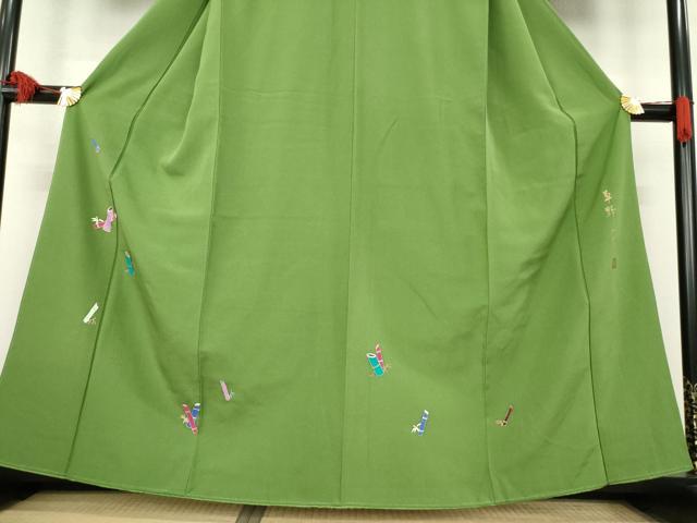 訪問着　フルセット　着物　染色作家　草野一騎　落款　正絹　袷　L G15 平和屋着物○染色作家 草野一騎 訪問着 竹 金彩 正絹 逸品 AABE6830ck